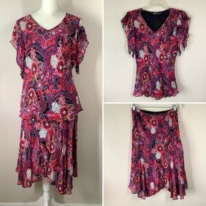 Y2K Beaded Skirt Set 2-Piece Handkerchief Hem VTG Cocktail Fairy Event Party L